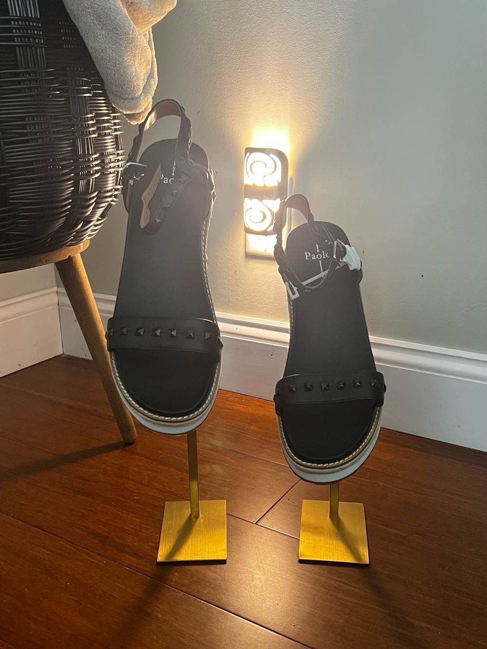 Paolo Black Studded Wedge Sandals